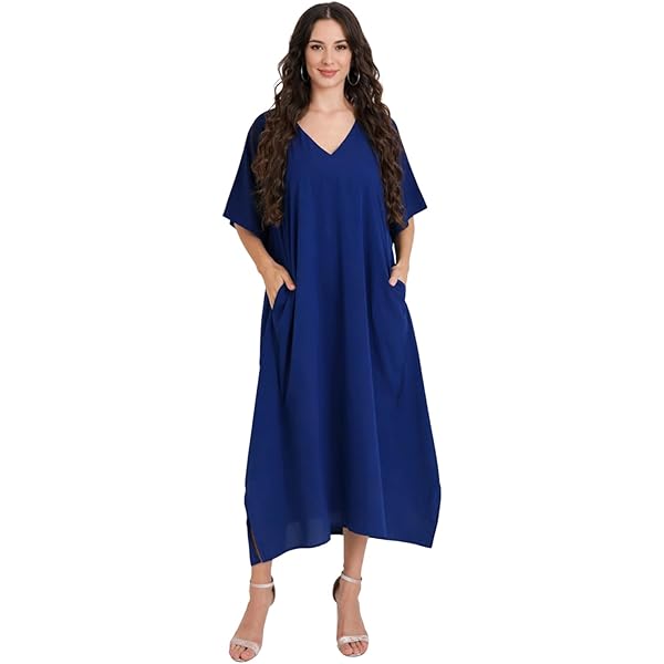 fitted lace wedding dress Women's Long Split Maxi Dress Casual Loose V Neck Short Sleeve Beach with  Pockets