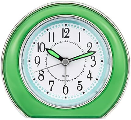 Super Silent Analog Alarm Clock,Non Ticking Analog Alarm Clock with Nightlight Function,Simple to Set Clocks,Super Silent Alarm Clock with Snooze,Battery Powered,Small (green)