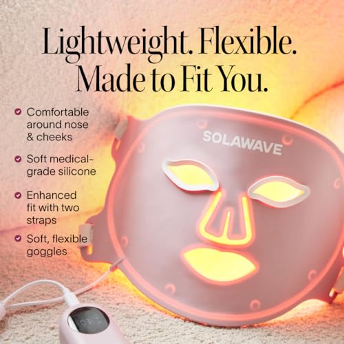 Solawave LED Light Therapy Face Mask | Red, Deep Red, Near Infrared & Amber LED Lights | Hands-Free Skincare Mask for At-Home Use | 3-Minute Sessions | Visibly Reduces Fine Lines & Wrinkles
