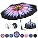 Viefin Reverse Folding Compact Travel Umbrellas for Women, Inverted Inside Out Sun Rain Woman Umbrella, Automatic Open Close, 10 Ribs-Blue Flower