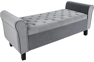 Babion Storage Bench for Bedroom End of Bed, Button Tufted Storage Ottoman Bench 51 Inch, End of Bed Storage Bench with Upholstered, Rolled Arm Window Bench Seat with Solid Wood Legs, Dark Grey