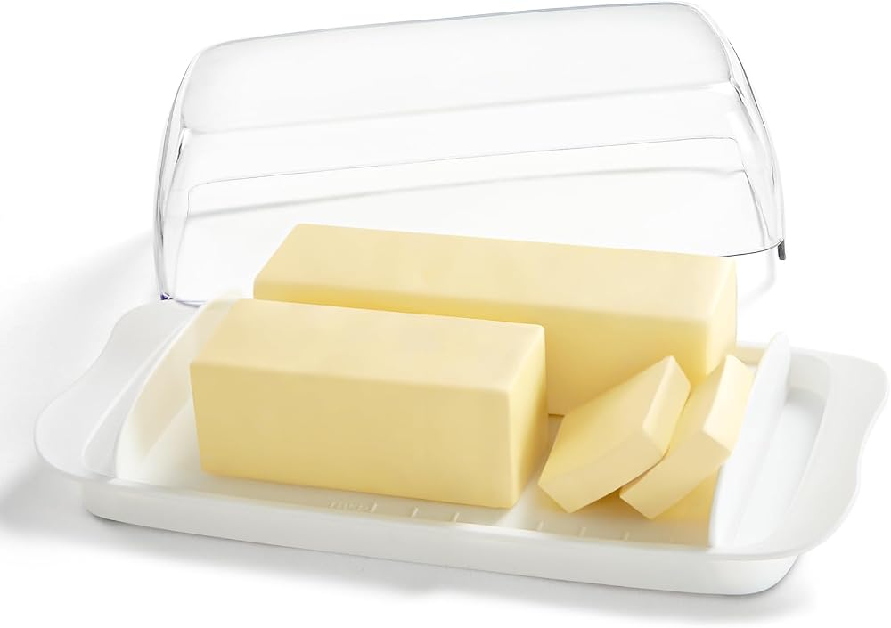 Lifewit Extra Large Butter Dish with Lid Handles Markings White Plastic