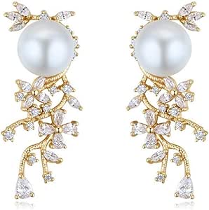 Aretes Colgantes en Forma de Gota Pendientes de Perlas de Circonitas