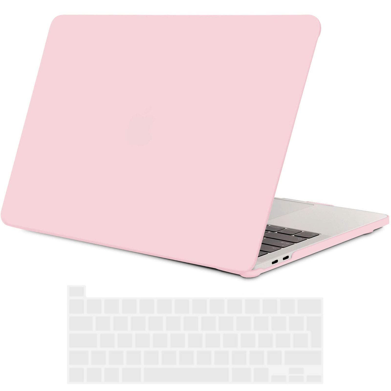 TECOOL Case Compatible with MacBook Pro 13 inch, M2 M1 A2338 A2289 A2251 A2159 A1989 A1706, 2016-2022 with Touch Bar, Slim Rubberized Matte Plastic Hard Shell & UK/EU Keyboard Cover, Pale Pink