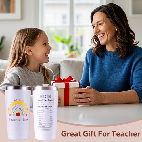 COSBERY Thank You Teacher Gifts for Women, 20Oz Stainless Steel Teacher Travel Mug with Lid and Straw, Best End of the Year/Christmas/Birthday/Leaving Gifts from Students/Parents