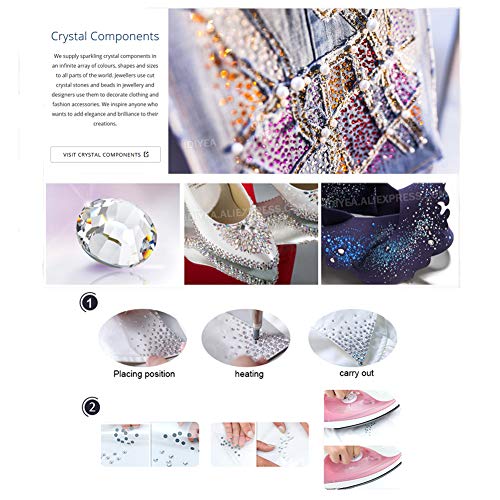 Dowarm 1440 Pieces Crystal Clear Hotfix Crystals, Hot Fix Rhinestones for Crafts Clothing, Flatback Glass Gems for Dance Costumes (SS6, White Clear Crystal) - Thumbnail 4