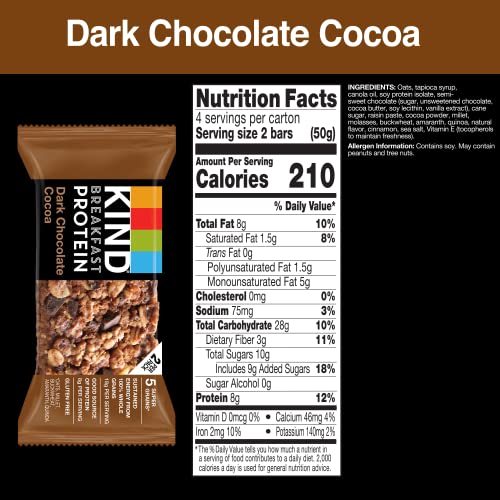 KIND Breakfast Protein Bars, Dark Chocolate Cocoa, Healthy Snacks