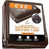 6' x 8' Super Heavy Duty 16 Mil Brown Poly Tarp Cover - Thick Waterproof, UV Resistant, Rot, Rip and Tear Proof Tarpaulin with Grommets and Reinforced Edges - by Xpose Safety