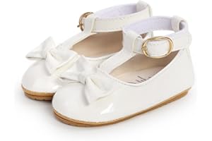 CLOUCKY Baby Girls Mary Jane Flats Dress Shoes Toddler First Walkers Bowknot Soft Rubber Sole Prewalker Shoes