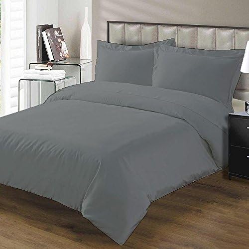 Both Pattern Solid/Stripe 100 GSM 100% Egyptian Cotton 1500 TC 3 Piece Duvet (Quilt) Cover+ 1 Piece Comforter All Size & Color (Cal-King / King , Silver Grey, Solid)