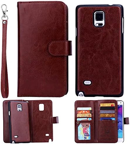 For Samsung Galaxy Note 4, ATQ® Premium PU leather Flip Detachable Wallet Case with Credit Card Slot Holder and Hand Grip for Samsung Galaxy Note 4 (Brown) with Stylus
