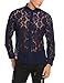 Coofandy Mens See Through Sexy Lace Mesh Long Sleeve Slim Fit Shirt,Blue,Medium