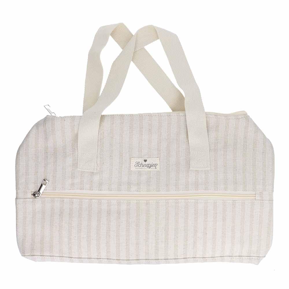 Scheepjes - Scheepjes White/Beige (45x16.5x19.5cm) Striped Handy Knitbag with Zipper - 1 Piece