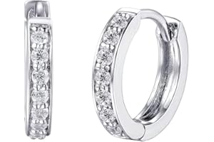 QLKILYR Silver Small Hoop Earrings, Cute Cubic Zirconia Huggie Hoop Earrings, Tiny Cartilage Piercing Jewelry for Women Girls