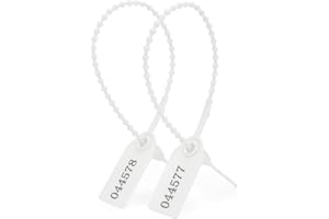 SSSEALTAG 50pcs Plastic Security Tamper Seals Shipping Tags Disposable Signage Numbered Pull Tight Padlock Safety Self-Locking Seal Ties Tag, White