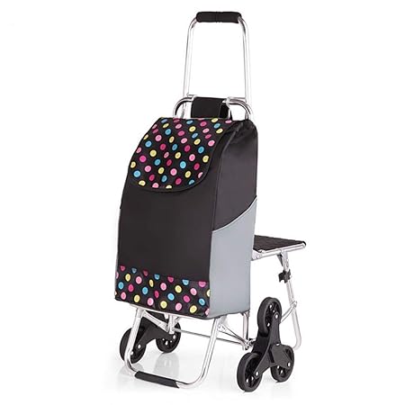 LHWLX Einkaufswagen Tri-falt Einkaufstrolley Treppensteiger Einkaufsroller mit Sitz mit 6 Rädern Faltbare Wasserdicht