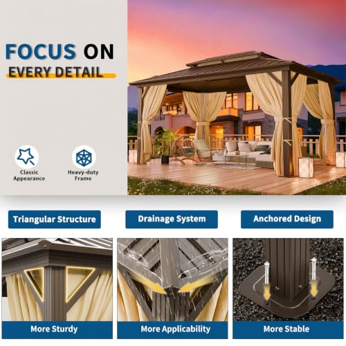 TOOLUCK 10x12 Hardtop Gazebo Review: Permanent Aluminum Shelter With Steel Roof & Curtains image 16