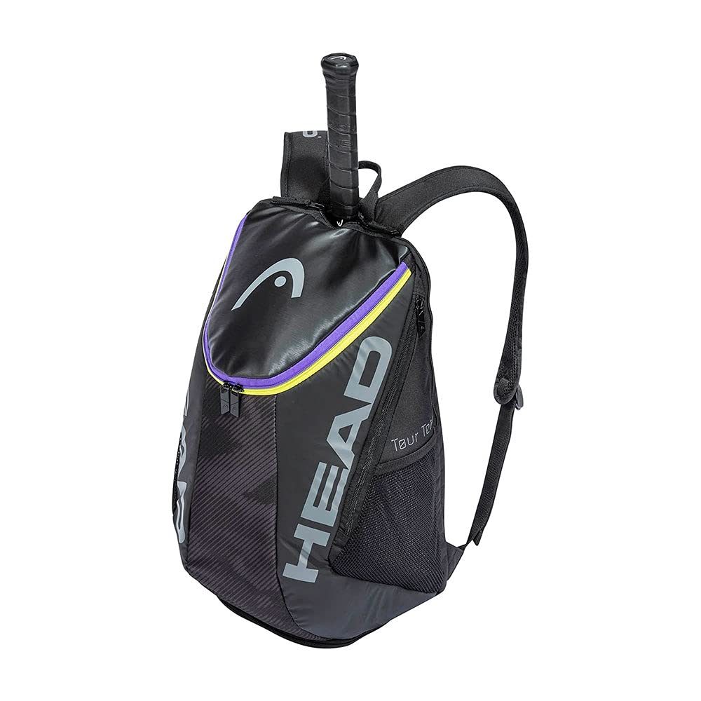 HEAD Tour Team Tennis Backpack 2 Racquet Carrying Bag w/Padded Shoulder Straps & Shoe Compartment - Black/Purple