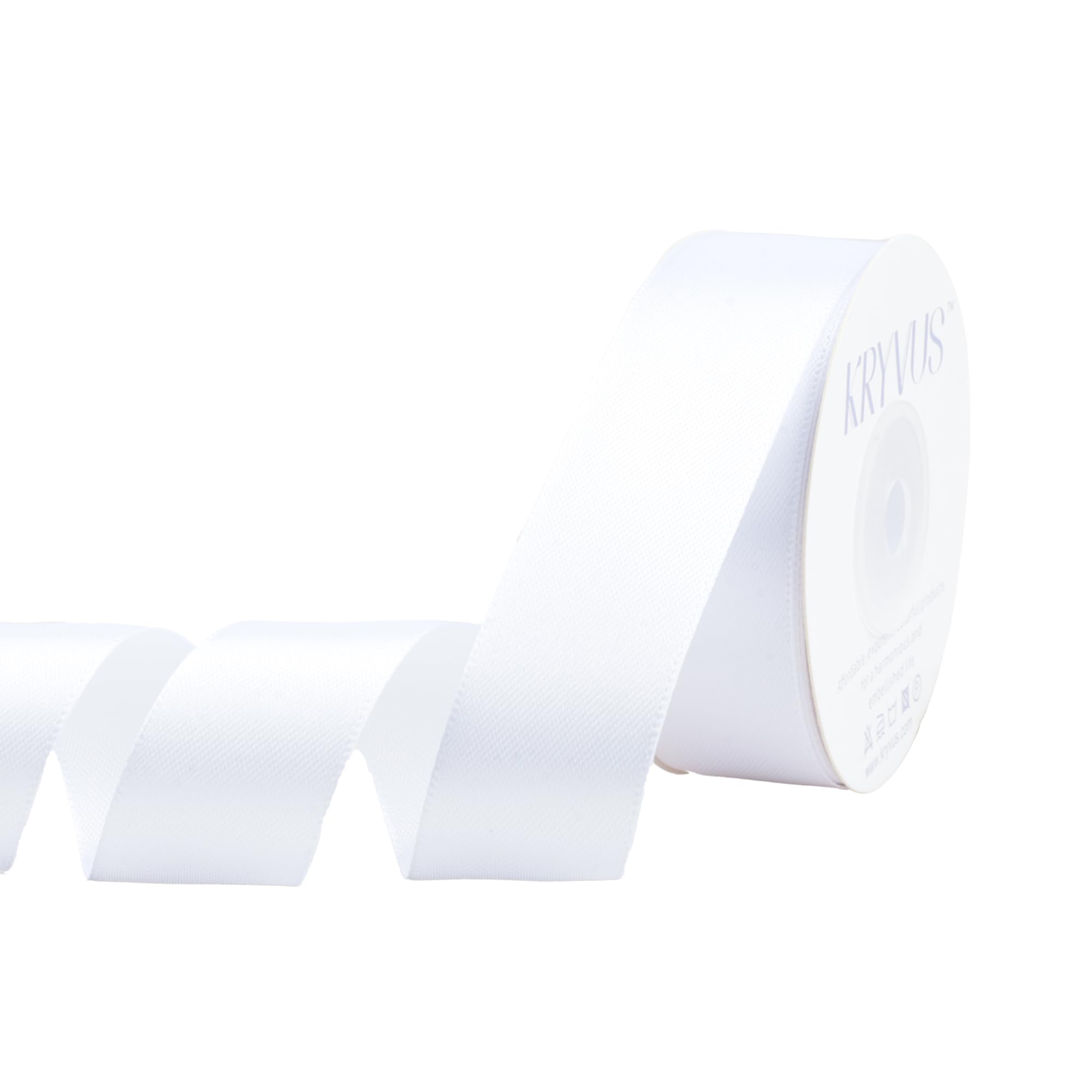 Kryvus White Satin Ribbon, 25mm x 22M Single Face White Ribbon, Solid Color Satin Ribbon Perfect for Gift Wrapping, Crafts, Bow Making, Sewing and Wedding Decorations