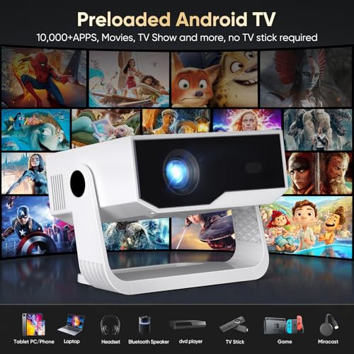 2026 Smart Projector Built-in-Apps, Android TV, Supported 4K/Native 1080P, 270 ANSI, Wifi 6 Bluetooth 5.2, Portable Mini Movie Projector for Bedroom Home, Auto Keystone, iOS/Switch/PS5
