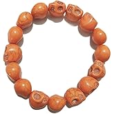 Punk Personality Colorful Skull Bead Skeleton Bracelets Delicate Gothic Charm Head Bone Stone Seed Elastic Strand Bracelets Tibetan Prayer Mala Bangle for Men Women Hip Hop Jewelry