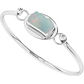 LUSTRE AND LIGHT 15.5x8mm Natural Raw Ethiopian Opal Twister Bangle Bracelet in Sterling Silver for Women, October Birthstone Jewelry Gifts for Her Birthday, Anniversary, Christmas, Graduation, Bezel
