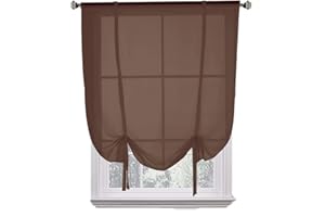 Cozomiz Semi Sheer Curtain Adjustable Tie Up Shade with Rod Pocket Panel Window Drapes Curtain Valances Light Filtering Voile Balloon Curtain Shade Window Treatments 39" W x 47" H Brown