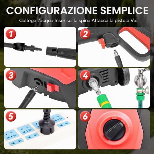 2000W Pressure Washer, Max 150 Bar Portable Pressure Washer with Foam Cannon and 10 m Tube, Electric Jet for Car, Terrace, Driveway, Fence, Floor Cleaning, Red
