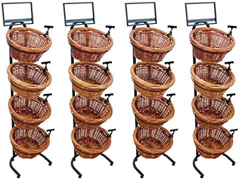 Mobile Merchandisers 4-Tier 4 Round Willow Basket Display with Sign Frame and Sign Clips (Fоur Расk)