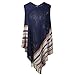SherryDC Women's V-neck Knit Colorful Striped Tassel Hem Pullover Poncho Sweater Shawl