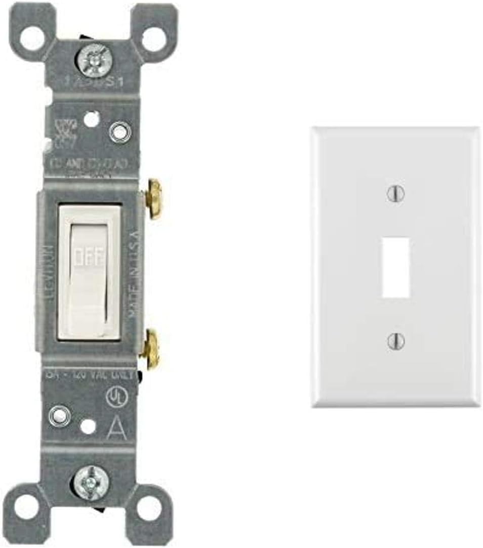 Leviton 1451-2WM 15 Amp, 120 Volt, Toggle Framed Single-Pole Ac Quiet Switch, Residential Grade, Grounding, 10-Pack, White - Wall Light Switches - 