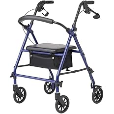Photo 1 of Caring 4-Wheel Rollator Walker for Seniors – Blue Rolling Walker with Seat, Hand Brakes & Storage – Heavy Duty Frame Supports 350 lbs – Foldable Mobility Aid
