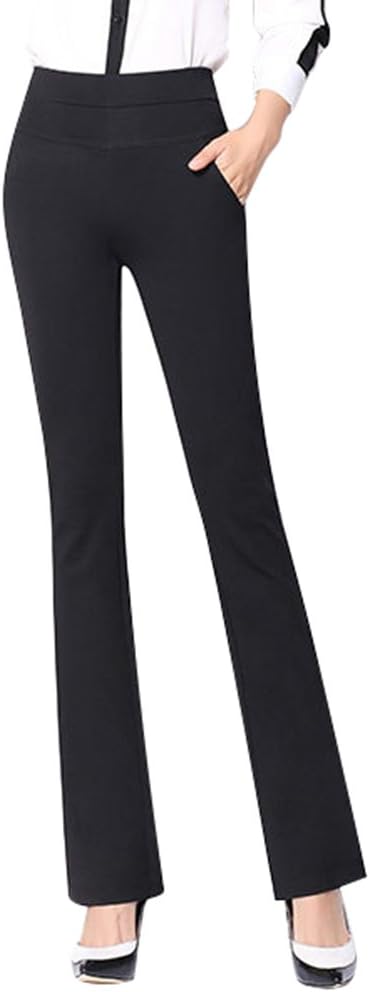 ABCWOO Womens Dress Work Pants Ladies High Waisted Pull-On Ankle Trousers Slim Stretch Bootcut Slacks,Black,US Size 14