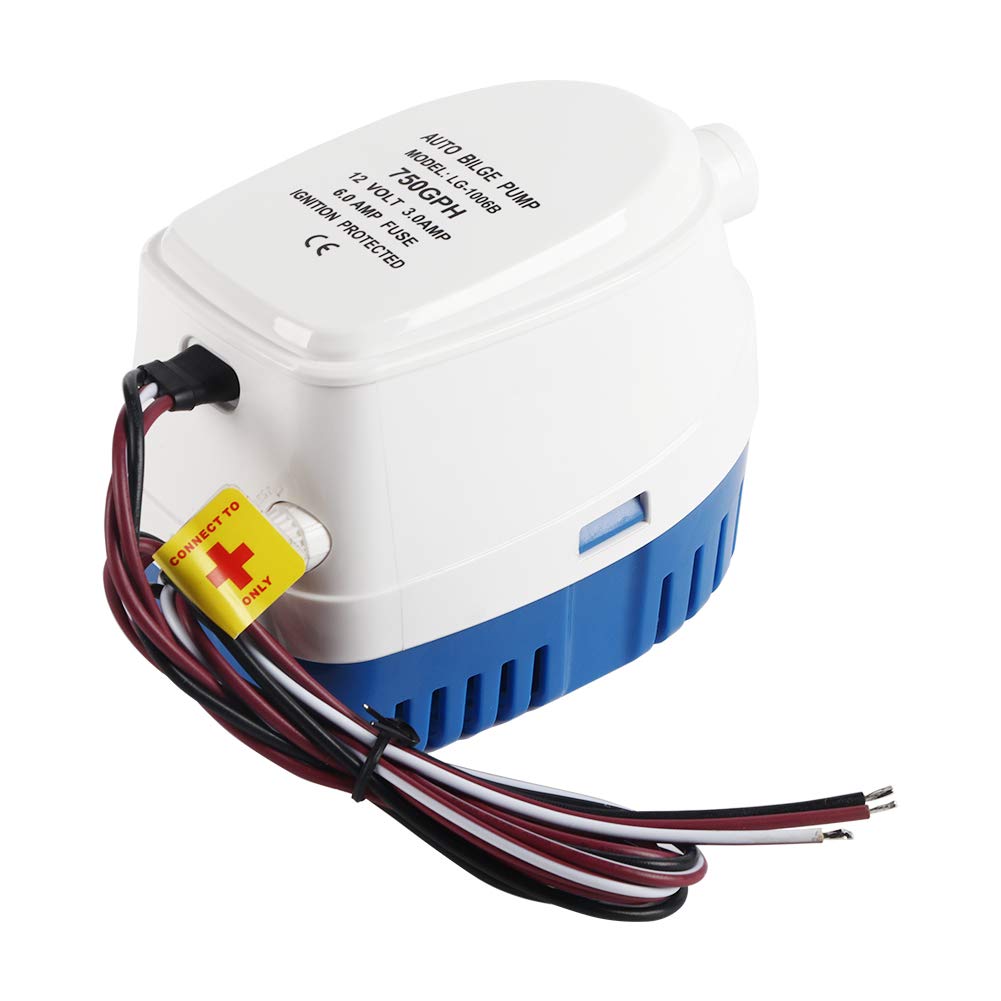 Automatic Bilge Pump 12V 750GPH Fully Automatic Submersible Bilge With Float Switch, bmsnf1mp, bmsnf1mp With Float Switch, Stainless Steel Shaft Boat Bilge Pump, High-Impact Plastic Housing