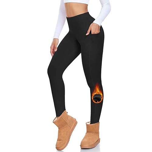 MOREFEEL Fleece Lined Leggings with Pockets for Women High Waisted