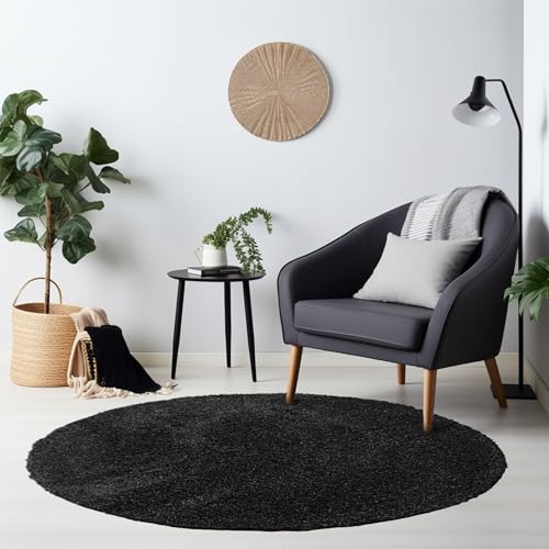 HomebyHome Shaggy Hochflor Teppich, 160 cm Rund, Anthrazit, weich, flauschig, modern, einfarbig, Für Wohnzimmer oder Schlafzimmer, für Wohnzimmer Schl