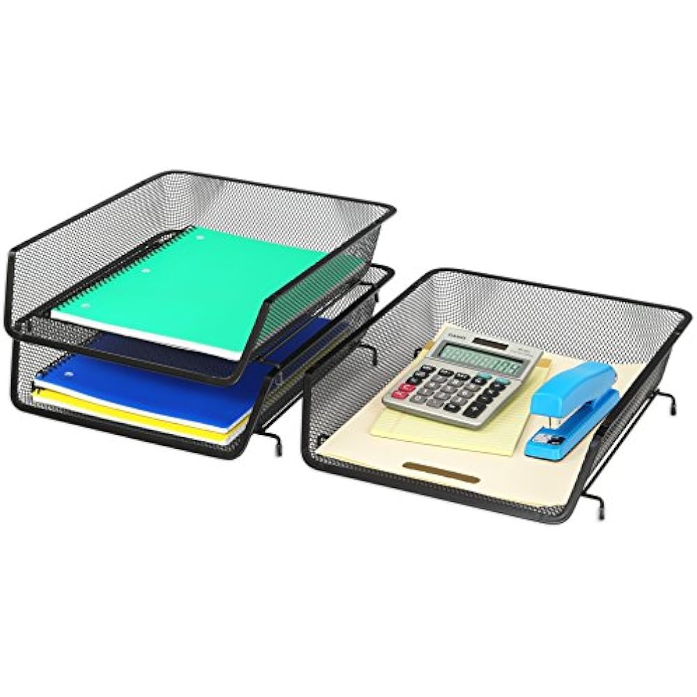 3 Pack Stackable Desk File Document Letter Tray Organizer, Black