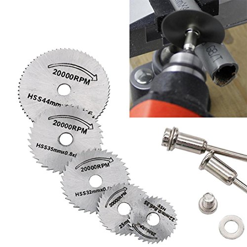 Tsmile HSS Circular Wood Cutting Saw Blade Discs + Mandrel Drill For Rotary Tool (Silver-3)
