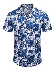 COOFANDY Men Cotton Linen Shirts Loose Fit Tropical