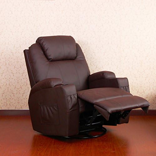 Unionline Heated Massage Recliner Chair 360 Degree Swivel PU Leather Ergonomic Lounge (Brown chair)