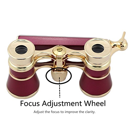 Opera Glasses Compact Binoculars for Theater Horse Racing Classical Lady Gift 3X25 Red with Gold Removeable Handle