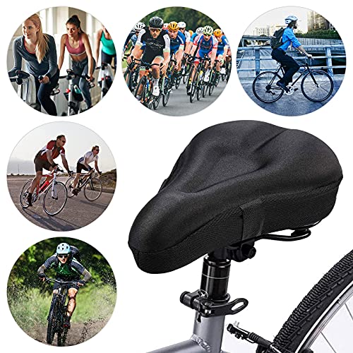 Suleto Bike Seat Cover, [Super Soft & Durable] Gel Bicycle Seat Cushion for Women Men Comfort Anti-Slip Bike Saddle Cushion Pad Fits Exercise/Spin/Cruiser/Mountain Bike Cycling with Waterproof Cover