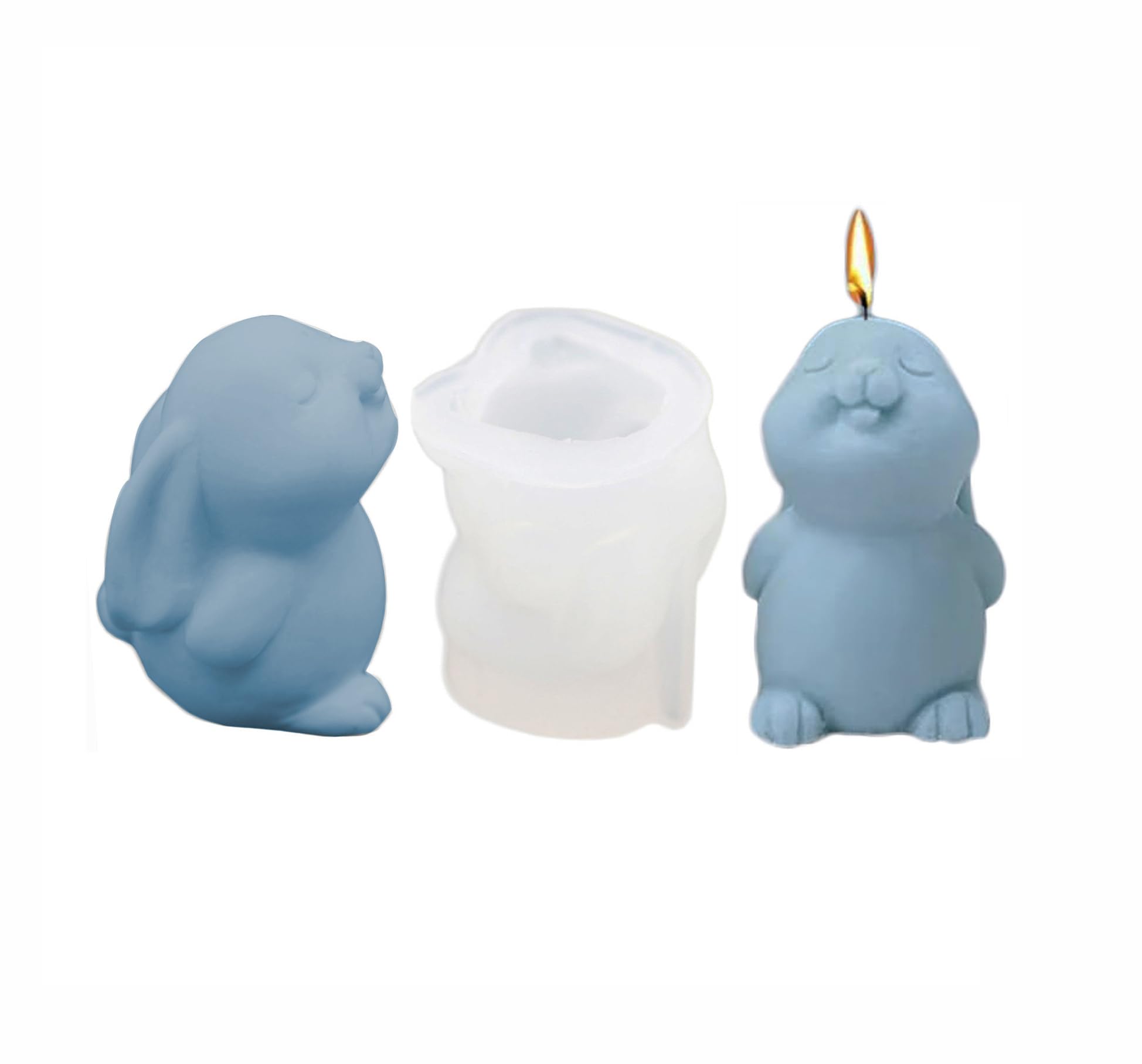 Xidmold 3D Bunny Candle Mould, Cute Easter Rabbit Silicone Mold for Fondant, Soy Wax Candle, Soap, Polymer Clay, Plaster, Resin Art (A)