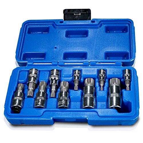 10pc Triple Square Socket Kit Spline Socket Bit Set Metric with Ratchet 1/4 3/8 1/2 Short