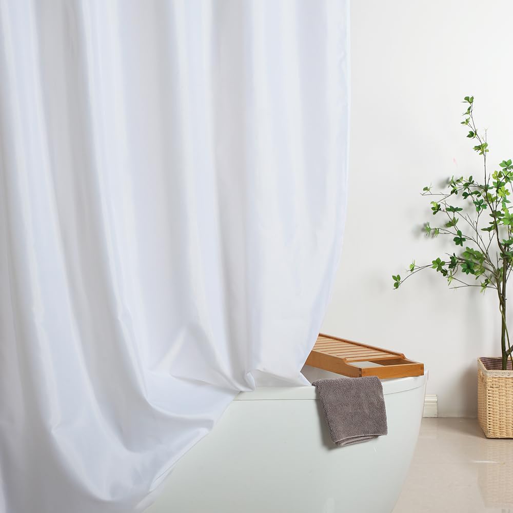 WellColor Extra Wide Shower Curtain Liner 84 x 72 Inch, Fabric Shower Curtain Liner for Bathroom Curtain, Hotel Quality, Water Repellent, White