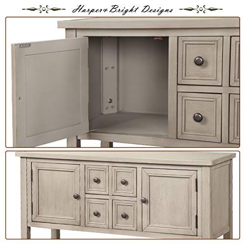 LOKESI Console Table Buffet Sideboard Sofa Table with 4 Storage Drawers Two Cabinets and Bottom Shelf (Antique Gray)