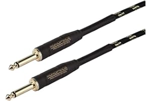 Monoprice Braided Cloth 1/4 Inch (TS) Male 20AWG Instrument Cable Cord - 10 Feet- Black (Gold Plated)