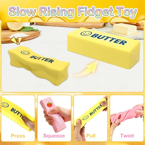 2Pcs Butter Strawberry Toy, Slow Rebound Butter Stick Soft Butter Stress Relief Block Sensory Fidget Toys for Kids Adults Office Home