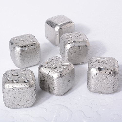 Xcellent Global 6 Pack Stainless Steel Shell Whiskey Chilling Reusable Ice Cubes for Whiskey Wine, Chilling Your Drink without Diluting - Perfect as New Years, Christmas, Valentine's Day, Wedding, Father's Day, Birthday Gift M-HG067