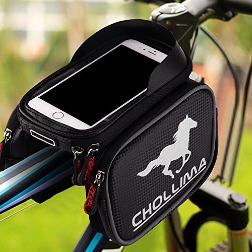 Chollima Waterproof Bicycle Frame Bag Front Tube Frame Cycling Pannier With Screen Touch Holder Mobile Phone Pouch 6.0 Inch White